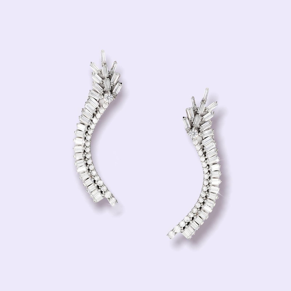 BAGUETTE PAVE EAR CLIMBERS  - WHITE SILVER